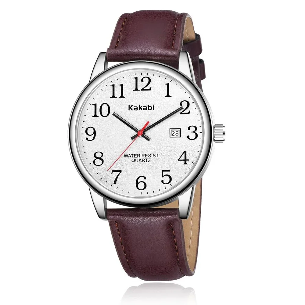 40mm Analog Leather Watch with Date Window, Water Resistant Unisex Timepiece